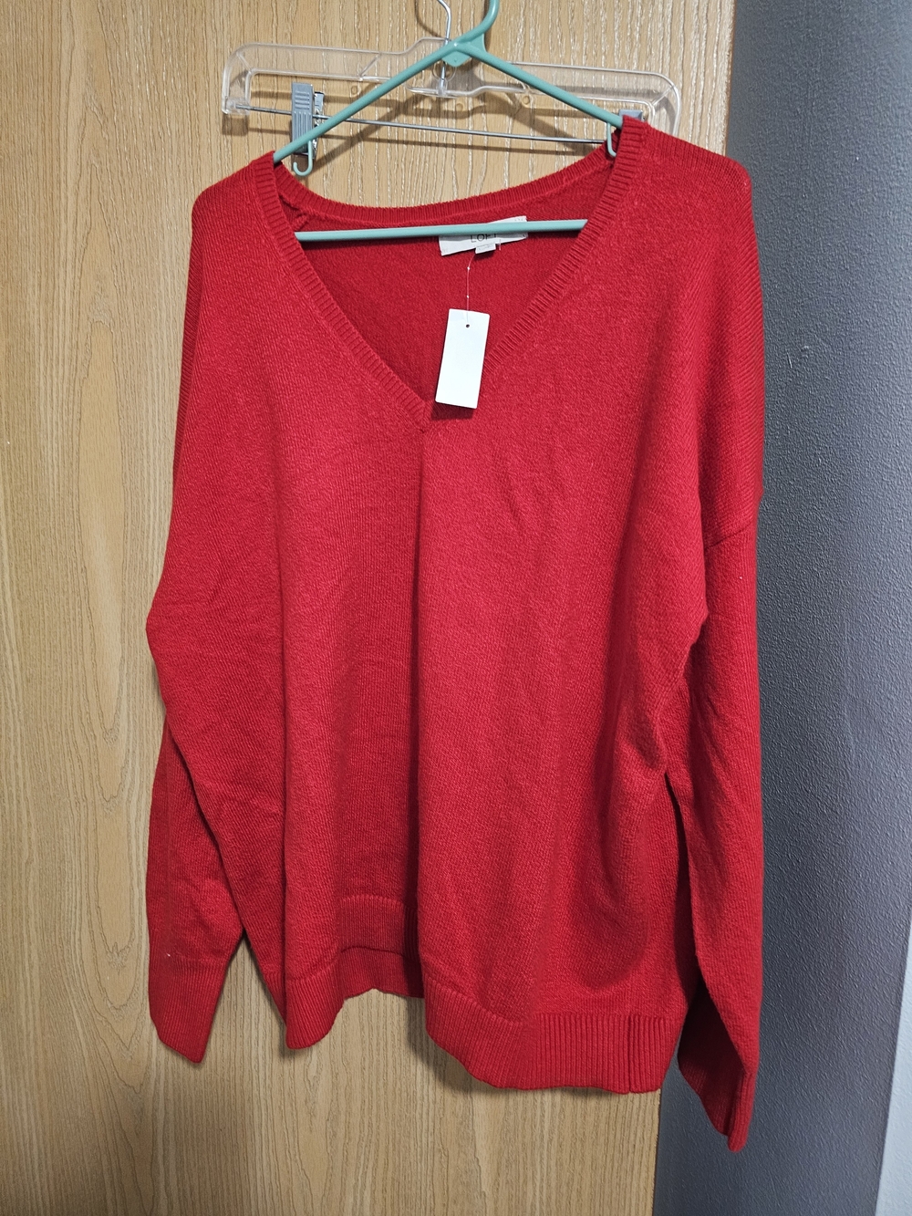 LOFT Women's Bright Red V-Neck Sweater